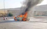 فیلم|آتش سوزی یکدستگاه سواری دنا در محور ایلام به سرابله