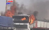 آتش سوزی یکدستگاه تریلر حمل بار در گمرک مهران+فیلم