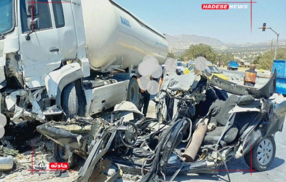 تصادف مرگبار زانتیا با کامیون سوخت در جاده همدان