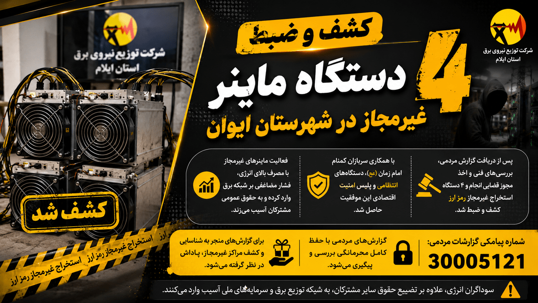 کشف و ضبط ۴ دستگاه ماینر غیرمجاز در ایوان