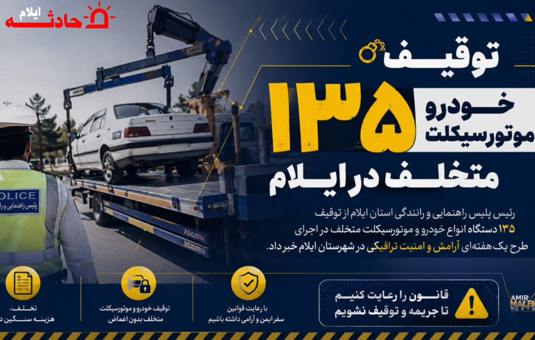توقیف ۱۳۵ خودرو و موتورسیکلت متخلف در ایلام