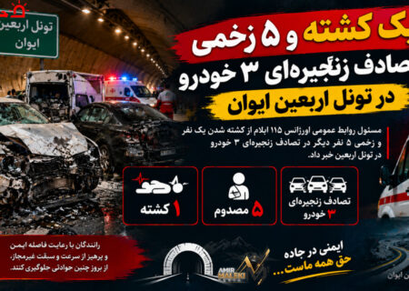 یک کشته و ۵ زخمی درتصادف زنجیره ای ۳خودرو در تونل اربعین ایوان